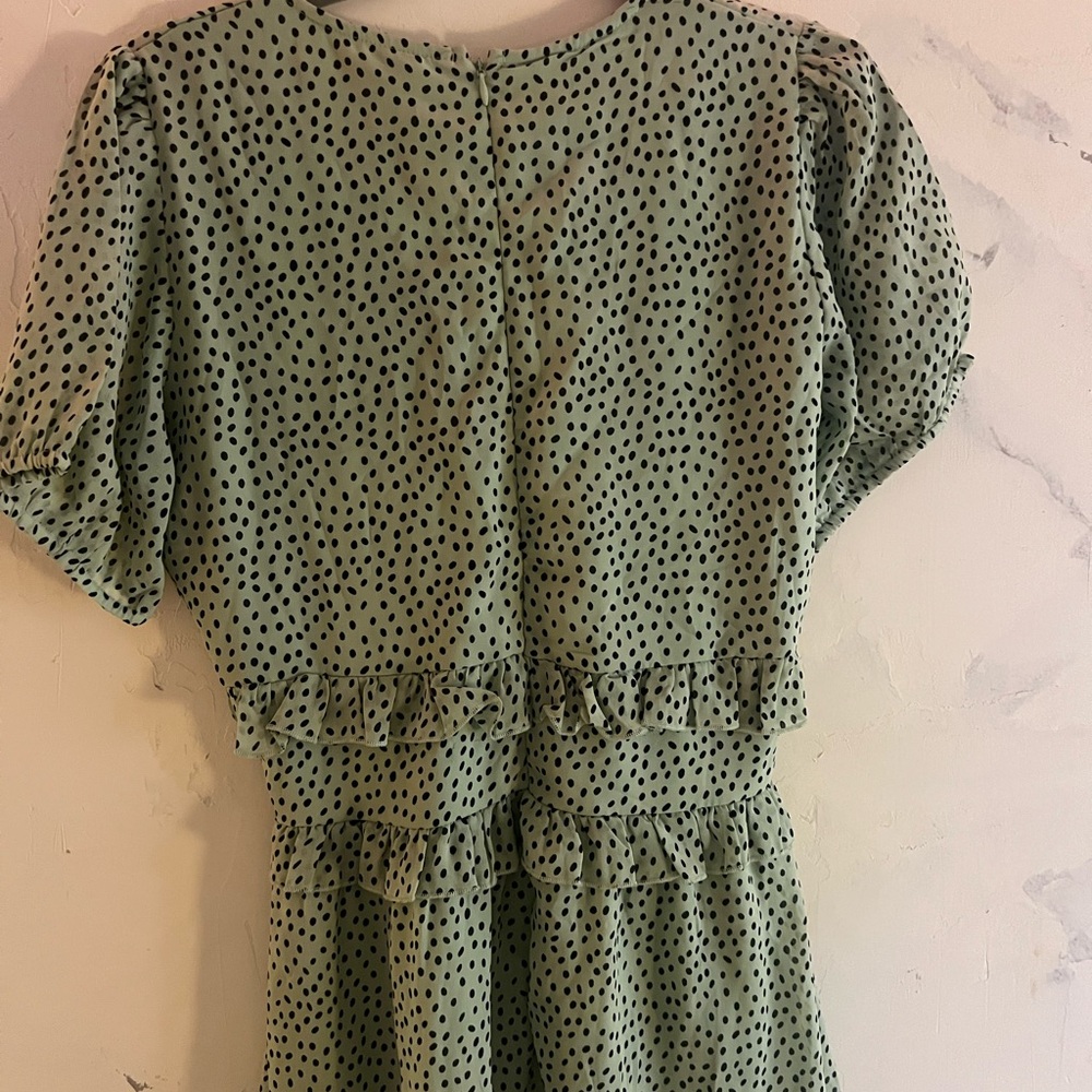 Sage Green Polka Dot Ruffle Midi Dress - Picture 4 of 4